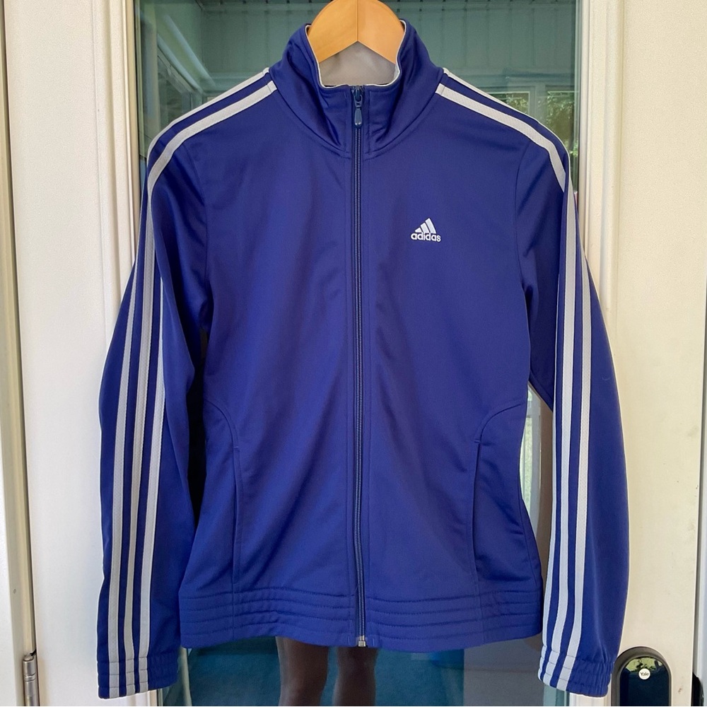 Adidas Women’s Tricot 3-stripes Track Jacket Size Small Blue with grey